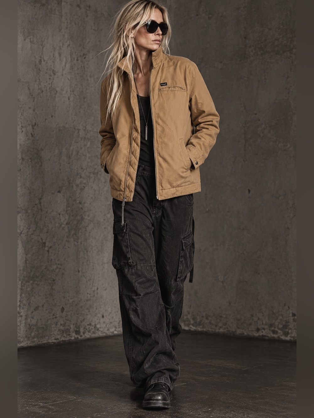 Wrangler Men’s Canvas Work Jacket Tan Quilted Lined Full Zip Size M